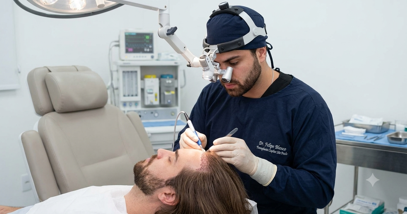Transplante capilar sem raspagem — técnica No Shave FUE com o Dr. Felipe Blanco em São Paulo